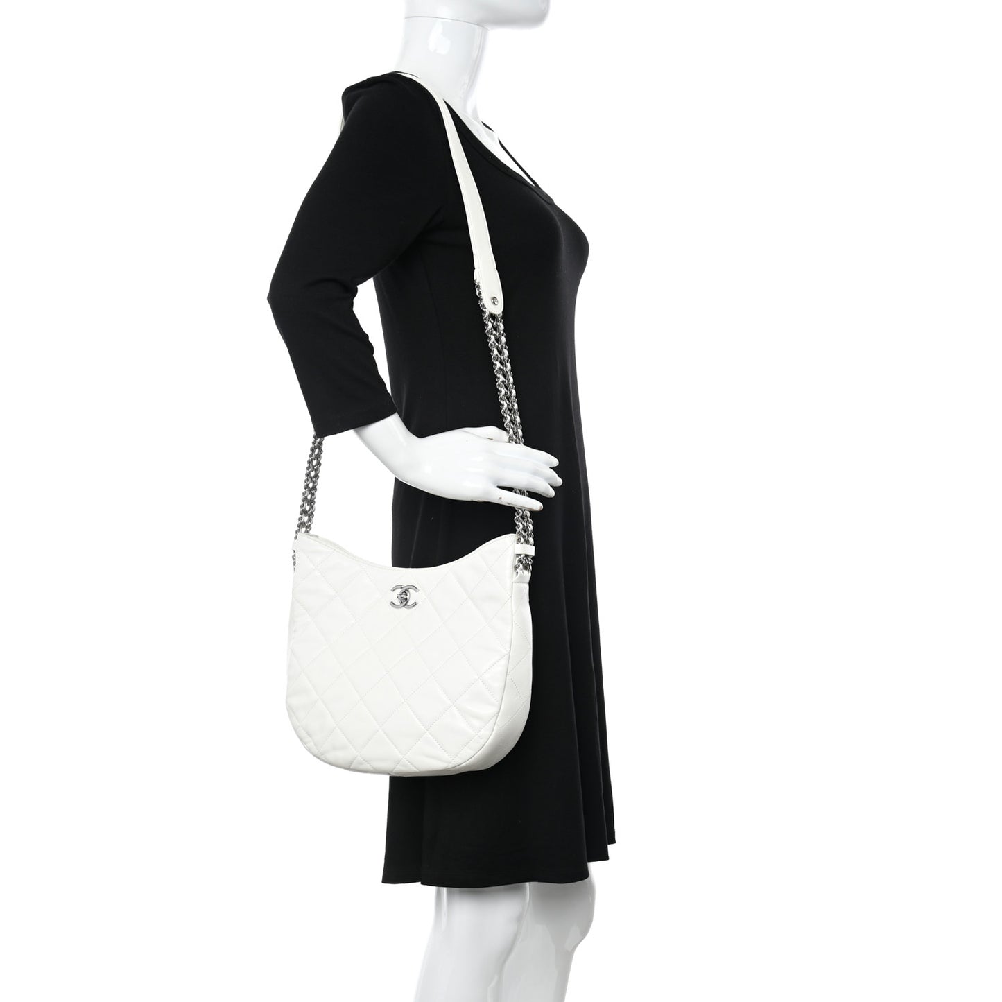Lambskin Chain Rows Quilted Chain Hobo White