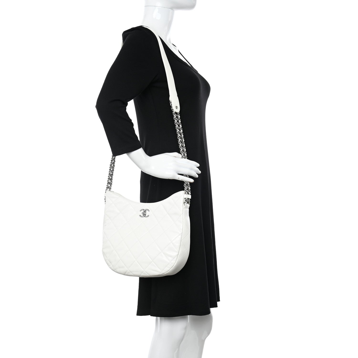 Chanel Lambskin Chain Rows Quilted Chain Hobo White 2 of 10
