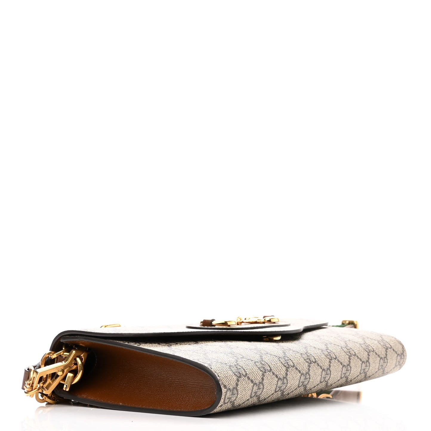GG Supreme Monogram Azalea Calfskin Web Small Horsebit 1955 Crossbody Bag Beige Ebony Brown Sugar