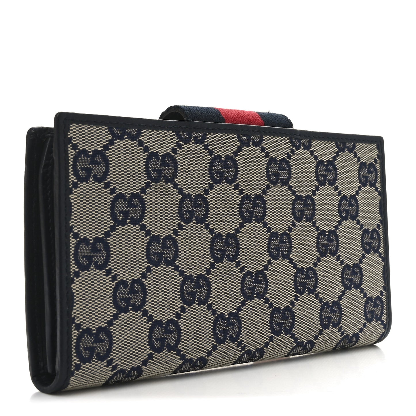 Monogram Calfskin Ladies Web Continental Wallet Beige Blue