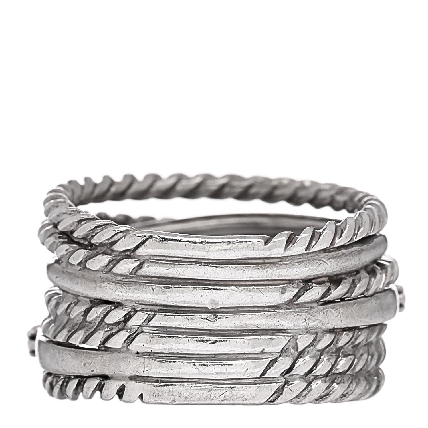 David Yurman Sterling Silver Diamond 11mm Wide Crossover Cable Ring 50 5.25 3 of 4
