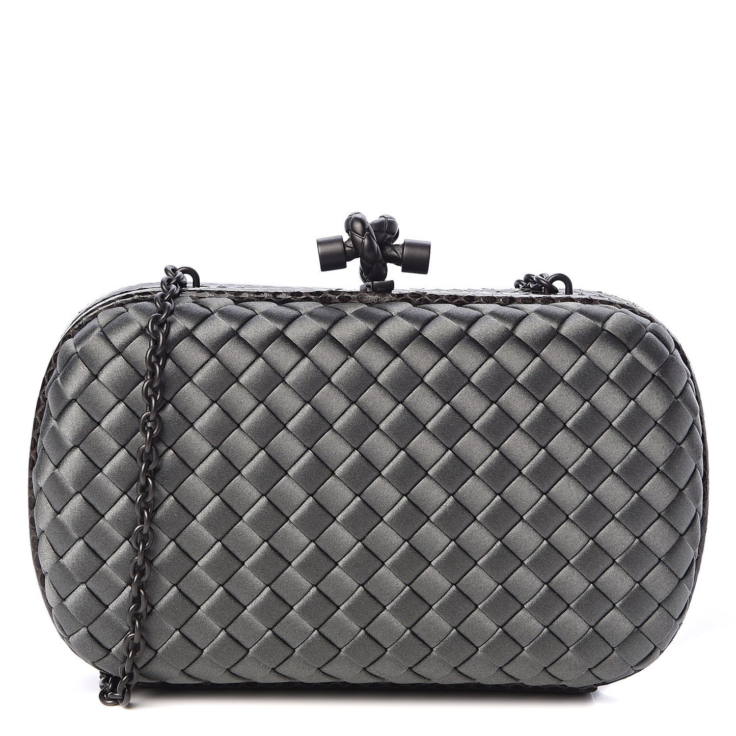Satin Ayers Intrecciato Chain Knot Clutch Grey