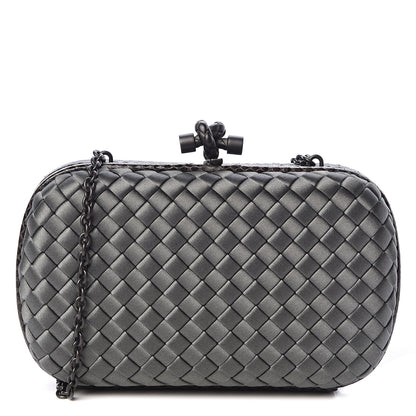 Bottega Veneta Satin Ayers Intrecciato Chain Knot Clutch Grey 1 of 9