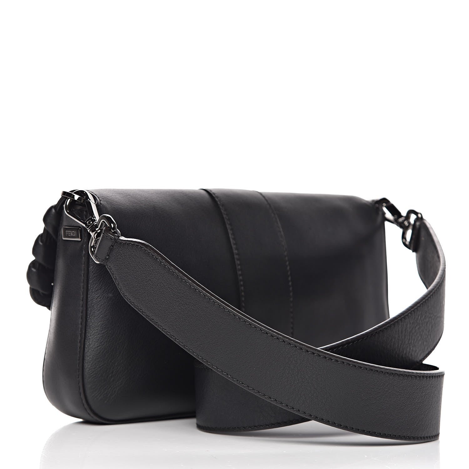 Fendi Vitello Dolce Lace Up Baguette Black 4 of 20