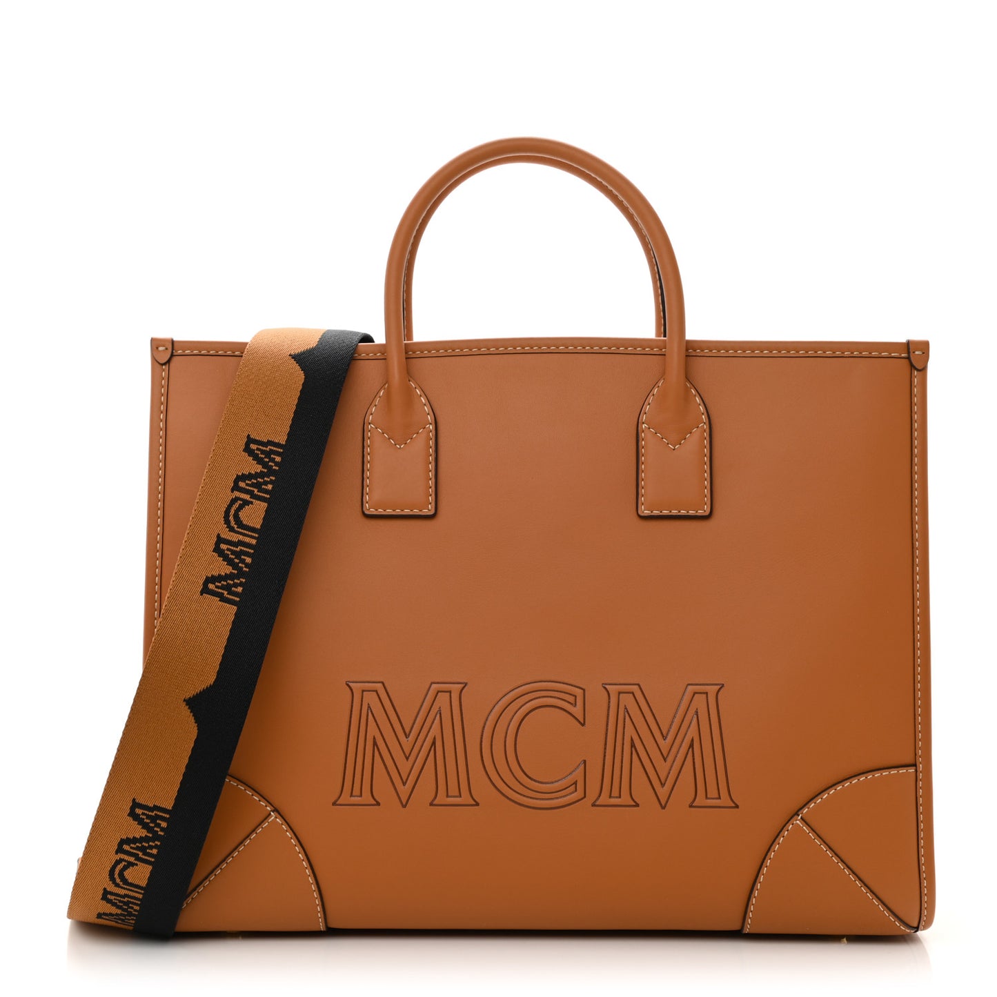 Calfskin Logo Large Tote Cognac