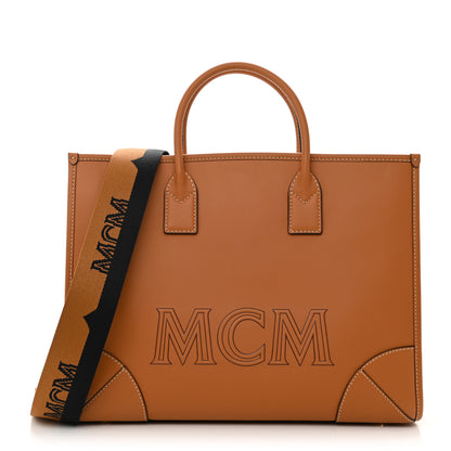 MCM Calfskin Logo Large Tote Cognac 1 of 10