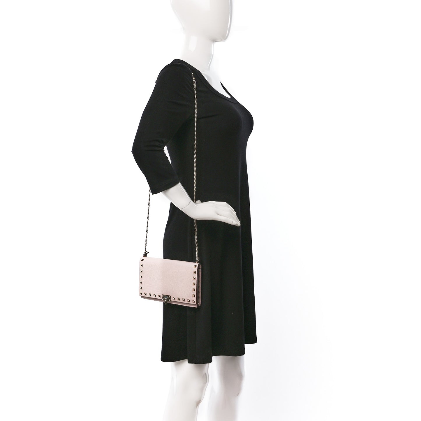 Pebbled Calfskin Rockstud Flip Lock Wallet On Chain Pouch Poudre