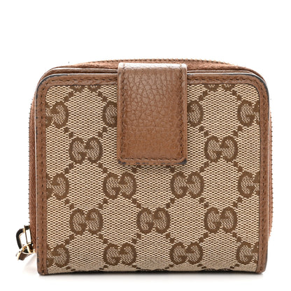 Gucci Monogram Dollar Calfskin Zip Around French Wallet Beige Ebony Tabacco 1 of 8