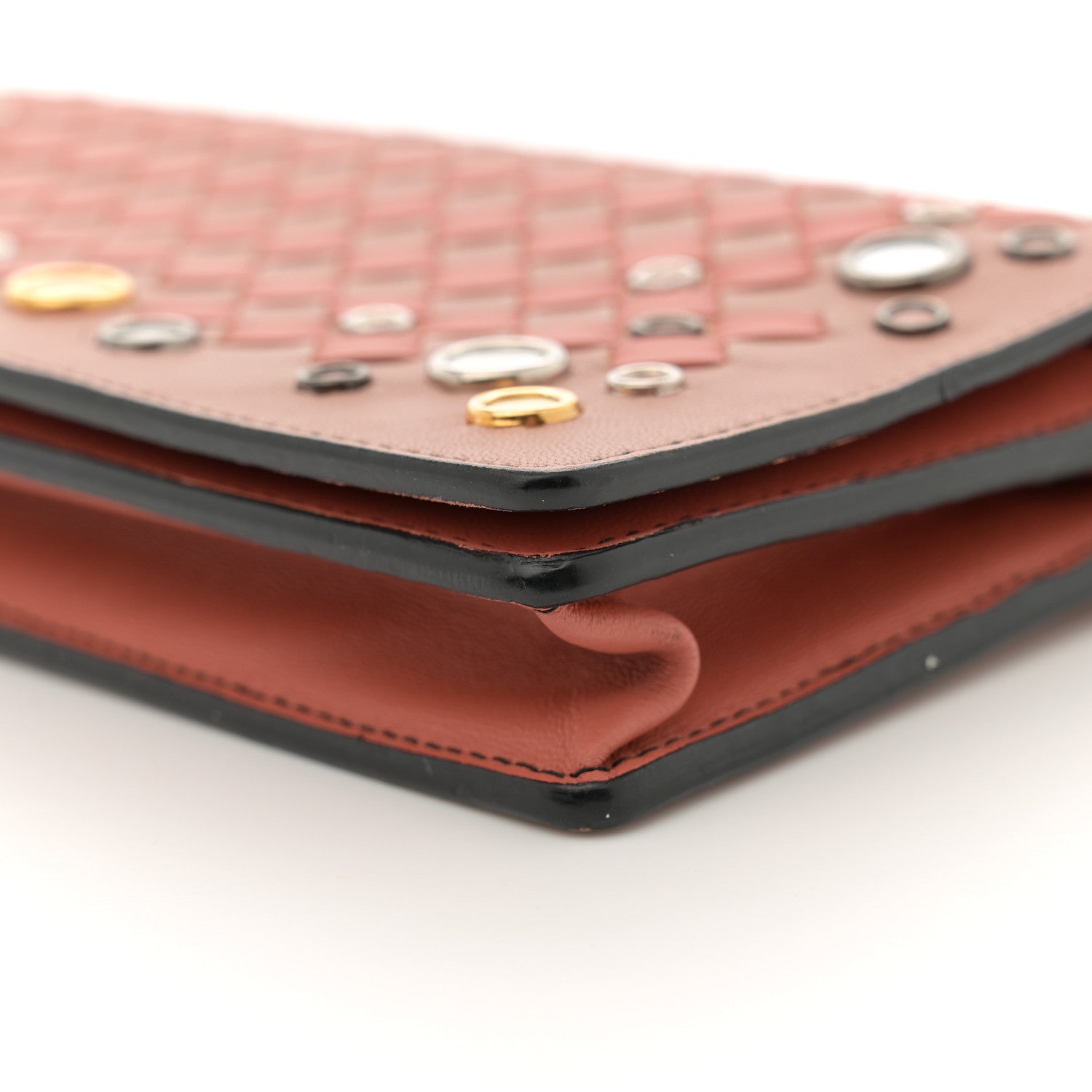 Bottega Veneta Nappa Intrecciato Studded Embellished Chain Wallet Tan Corallo 10 of 14