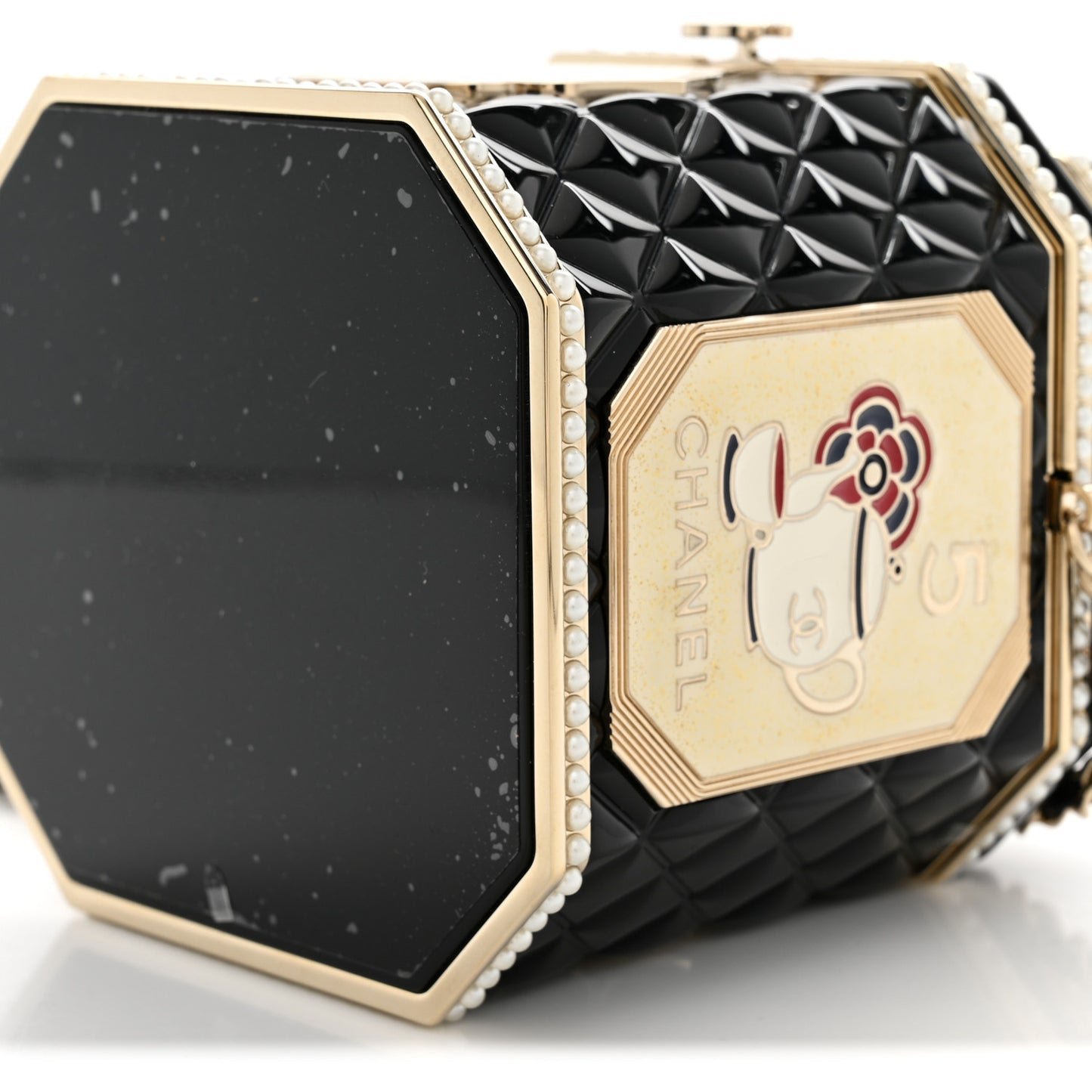Resin Pearl Enamel Tea Box Minaudiere Black Gold