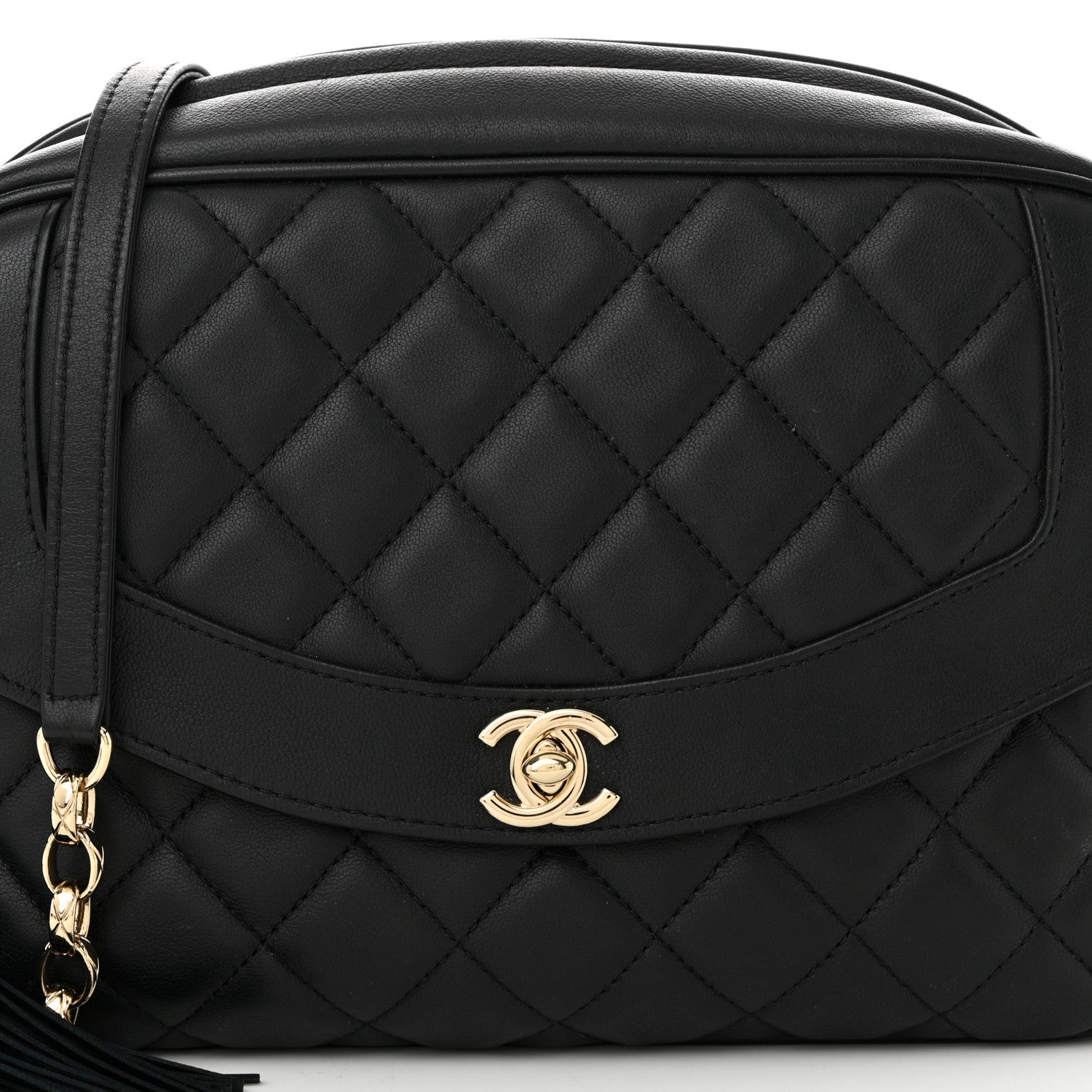 Chanel Lambskin Quilted Tassel Flap Camera Case Black 14 of 19