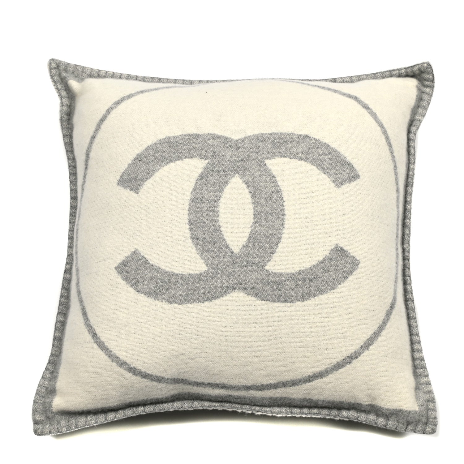 Chanel Merino Wool Cashmere CC Pillow Grey Off White 1 of 3