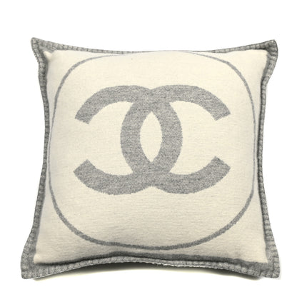 Chanel Merino Wool Cashmere CC Pillow Grey Off White 1 of 3