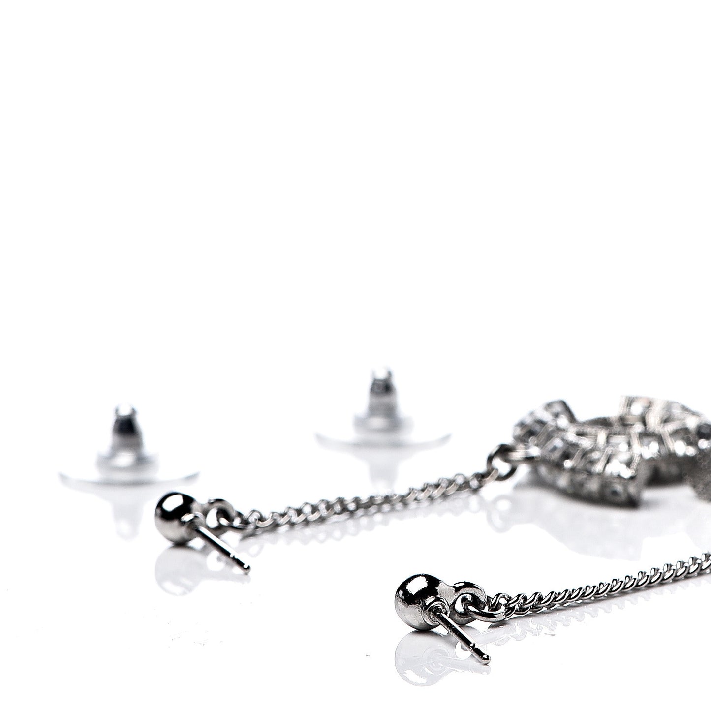 Baguette Crystal CC Drop Earrings Silver