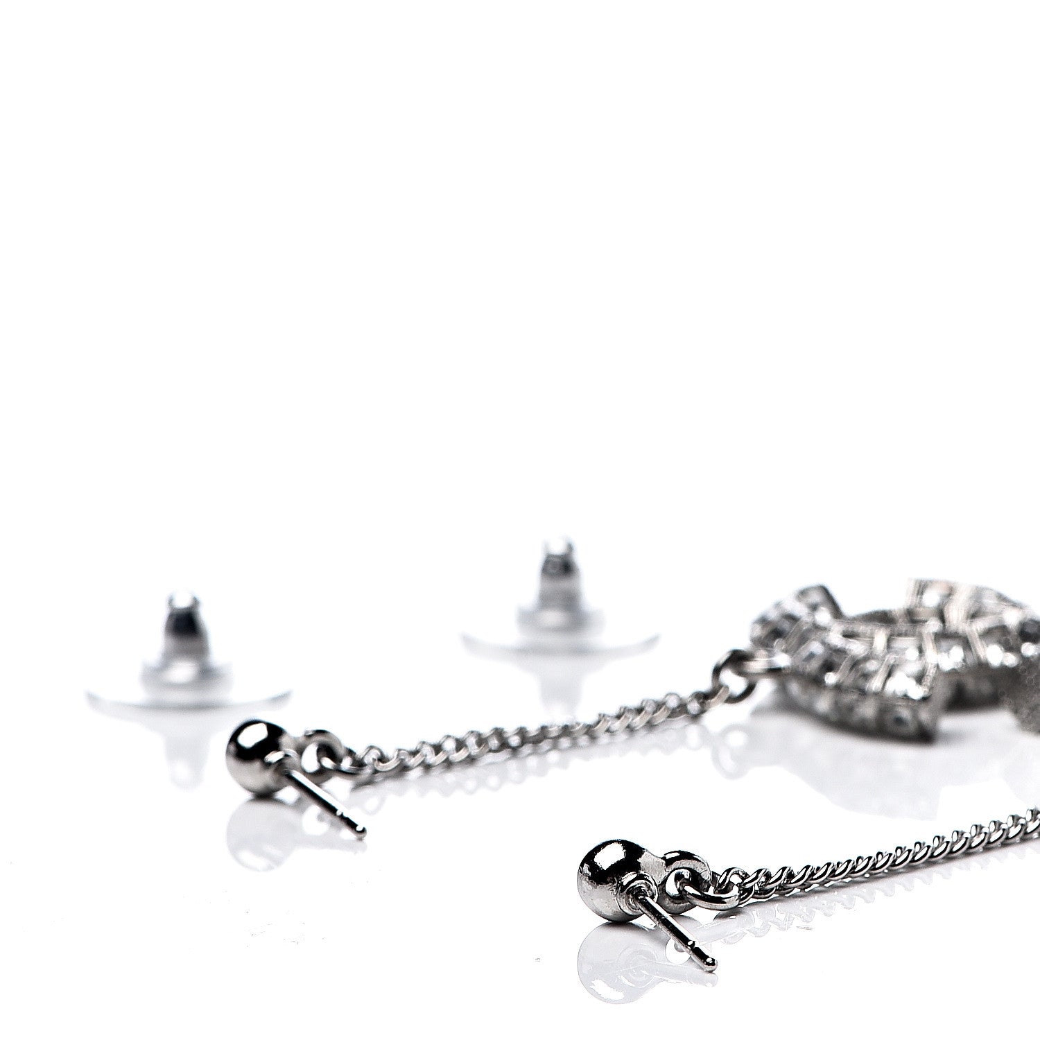Chanel Baguette Crystal CC Drop Earrings Silver 3 of 4