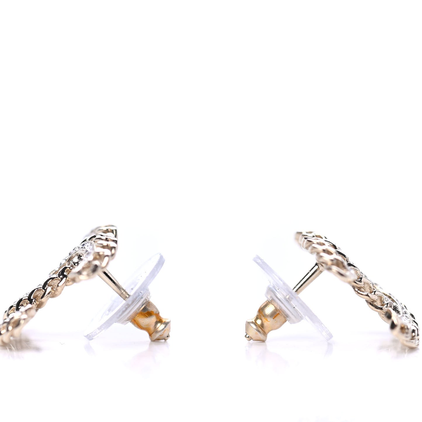 Crystal Chain CC Earrings Gold