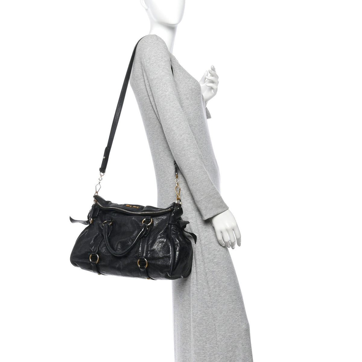 Vitello Lux Bow Tote  Black