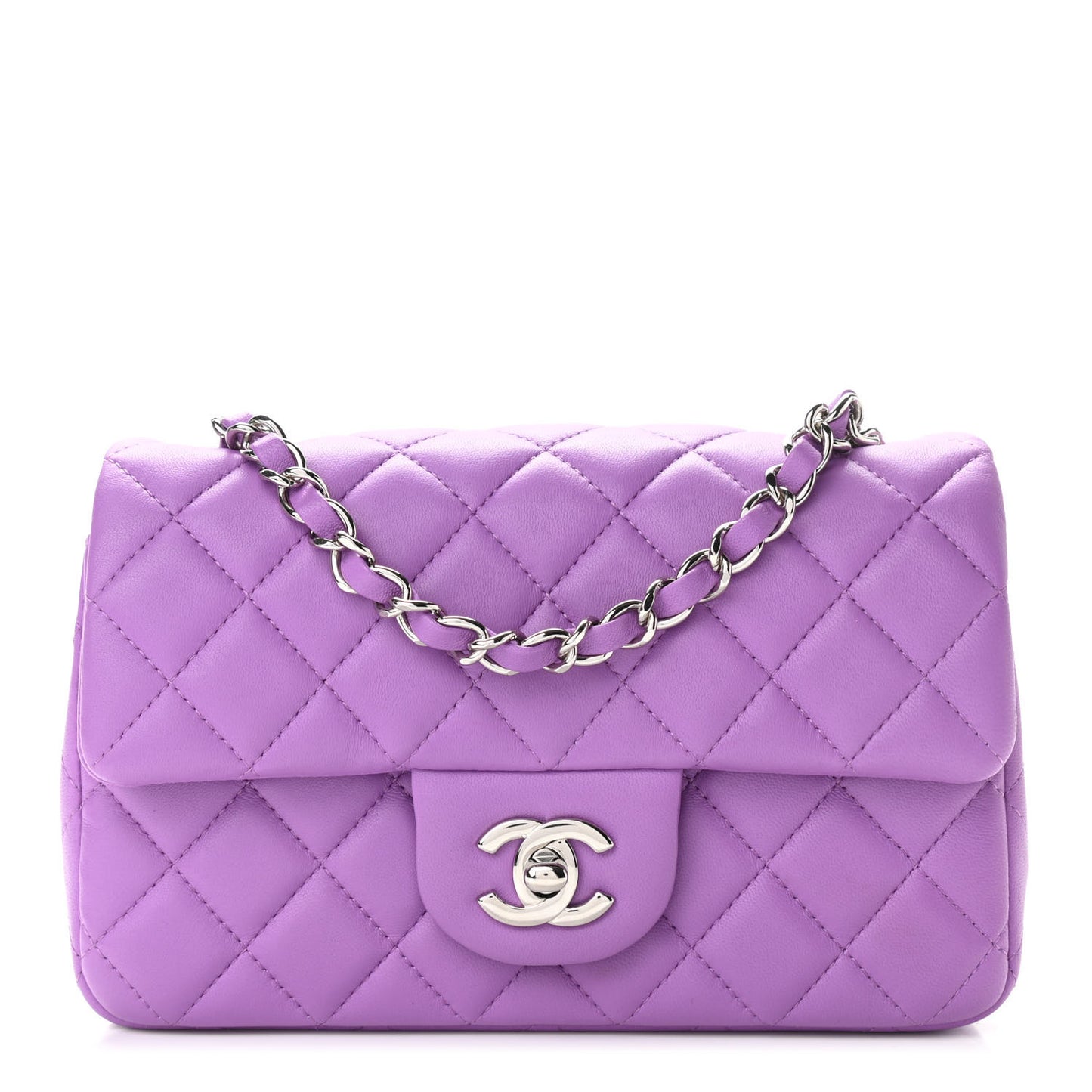 Lambskin Quilted Mini Rectangular Flap Purple