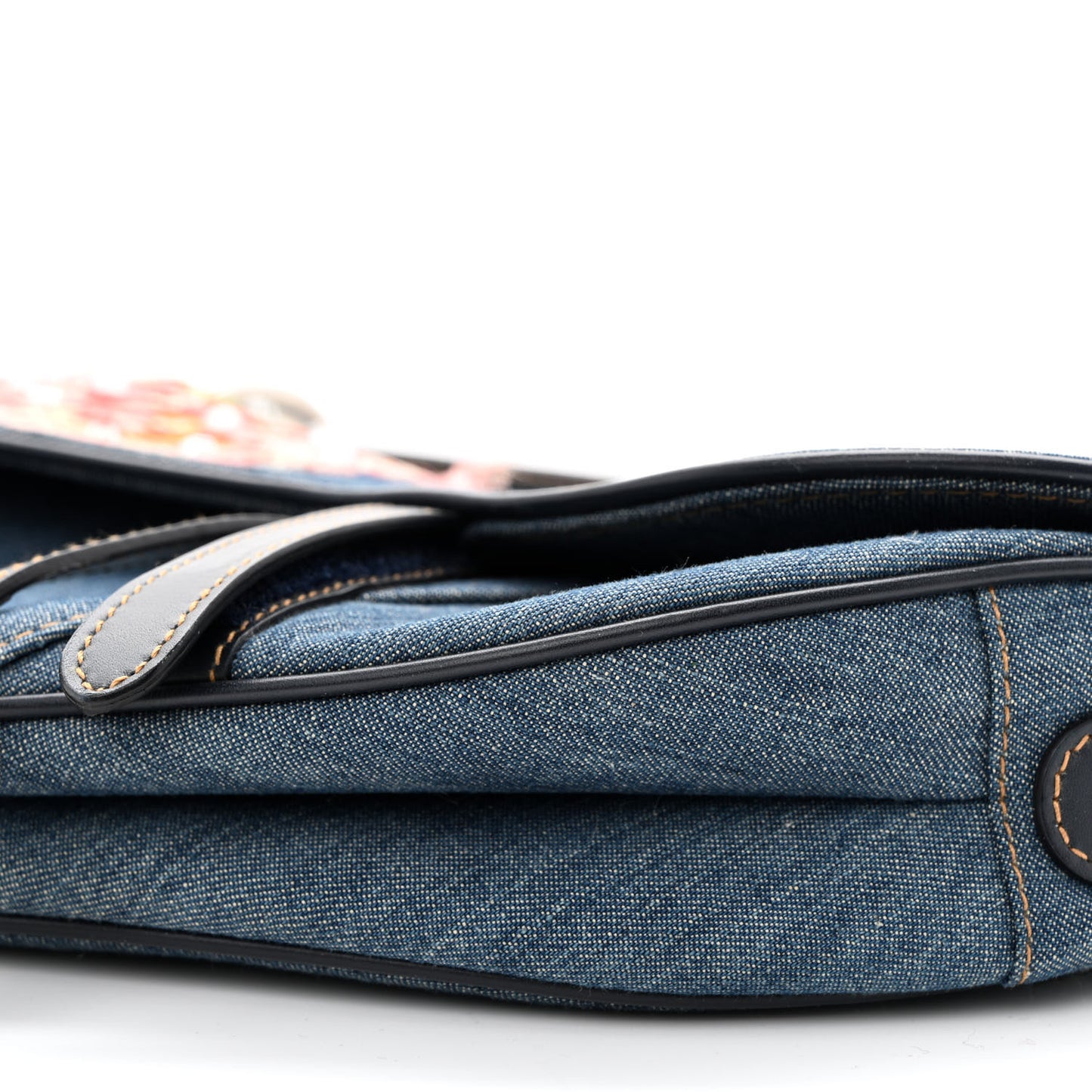 Denim Crystal Floral Embroidered Saddle Bag Multicolor