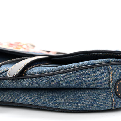 Christian Dior Denim Crystal Floral Embroidered Saddle Bag Multicolor 10 of 10