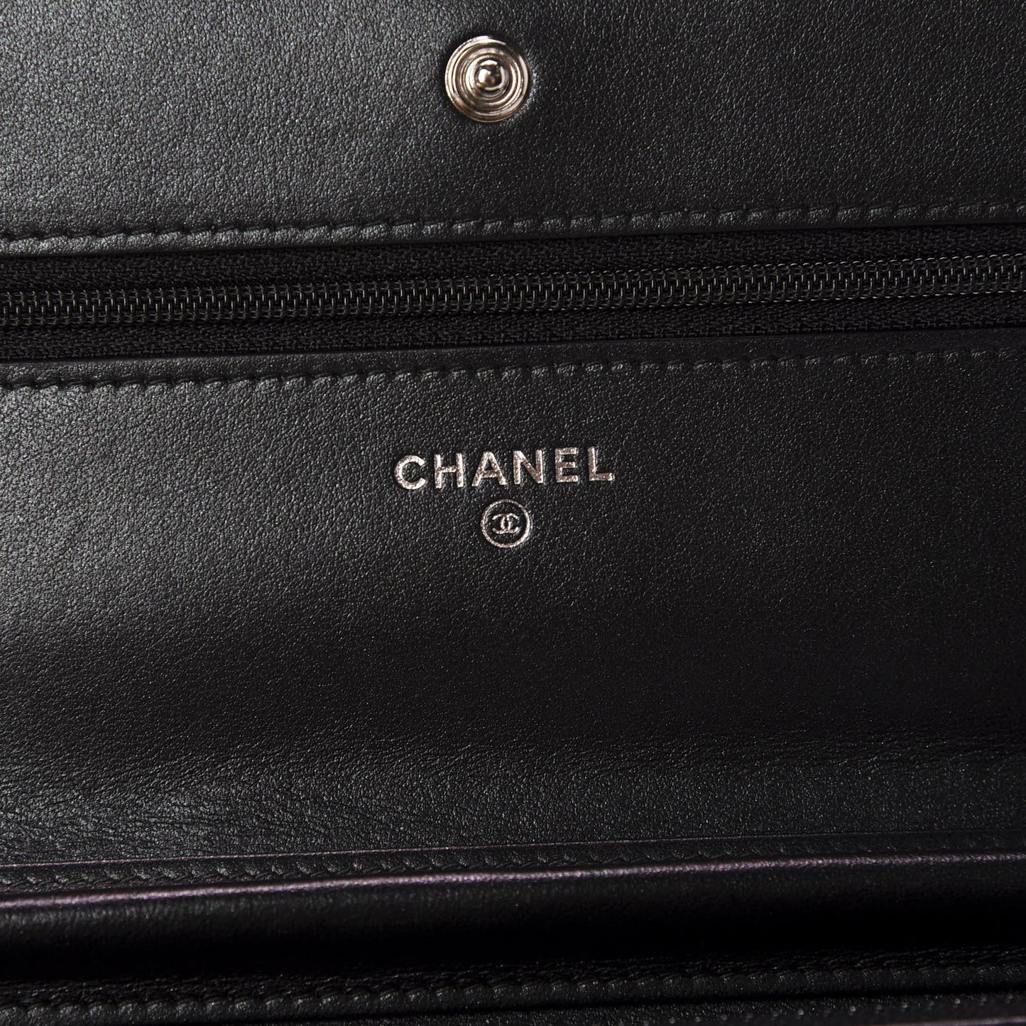Patent Metallic Crumpled Calfskin Chevron Quilted Wallet On Chain WOC Black