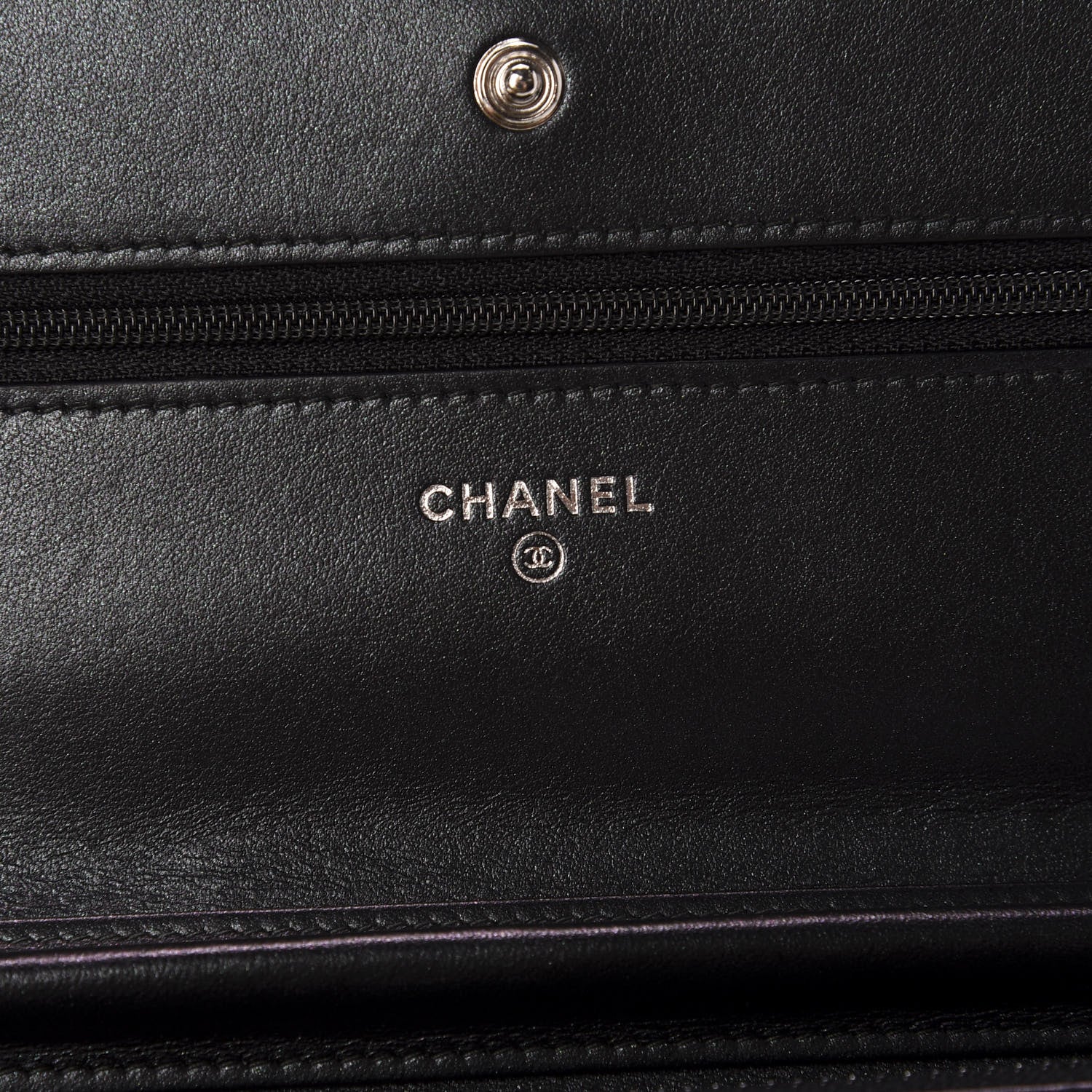 Chanel Patent Metallic Crumpled Calfskin Chevron Quilted Wallet On Chain WOC Black 8 of 12