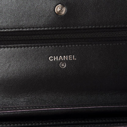 Chanel Patent Metallic Crumpled Calfskin Chevron Quilted Wallet On Chain WOC Black 8 of 12