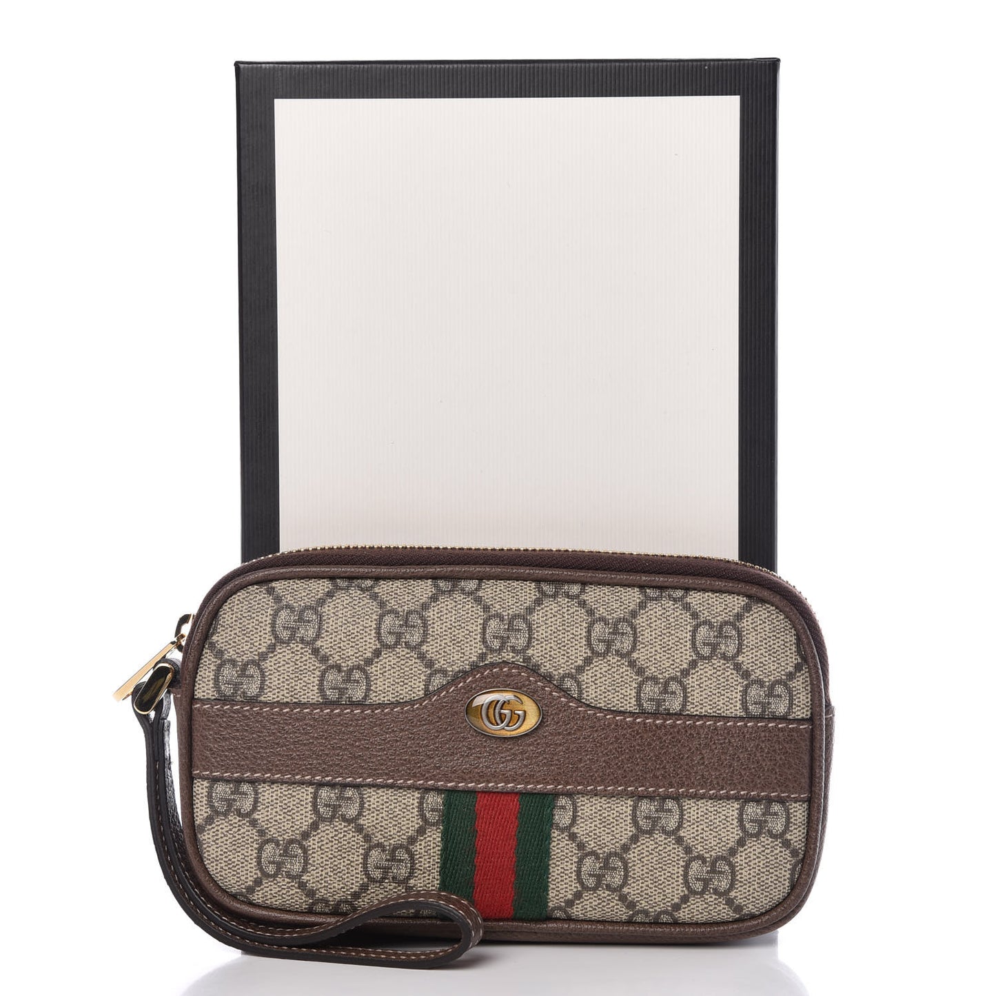 GG Supreme Monogram Ophidia Phone Case Wristlet Brown