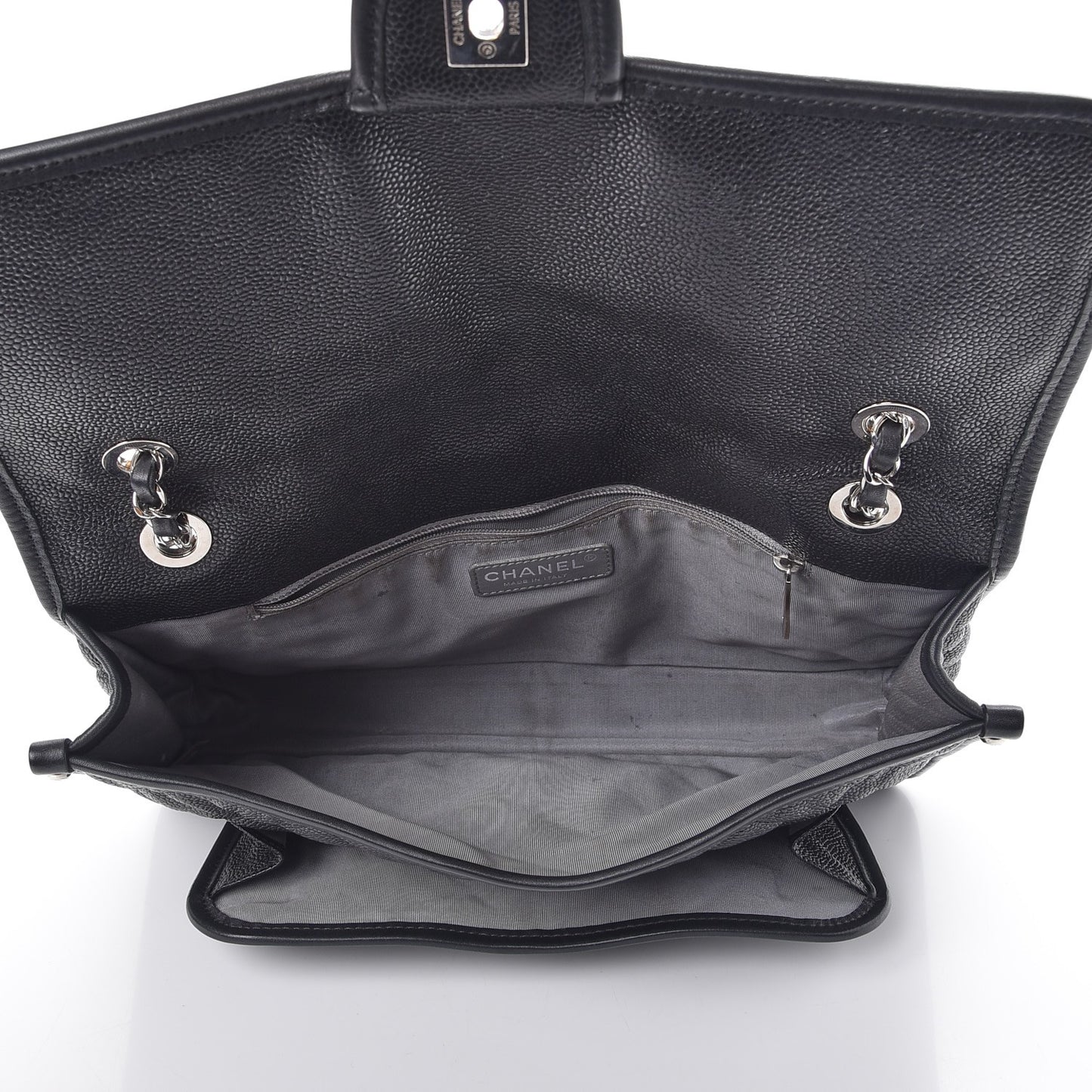 Caviar Quilted Large French Riviera Flap Black