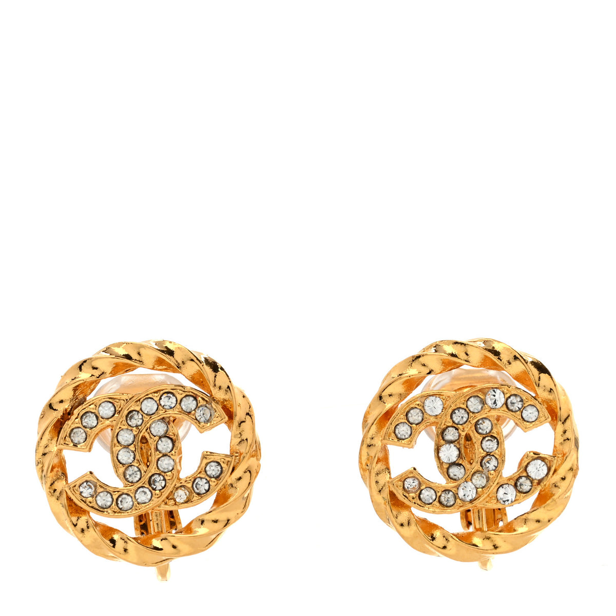 Chanel Crystal CC Round Clip On Earrings Gold 1 of 4