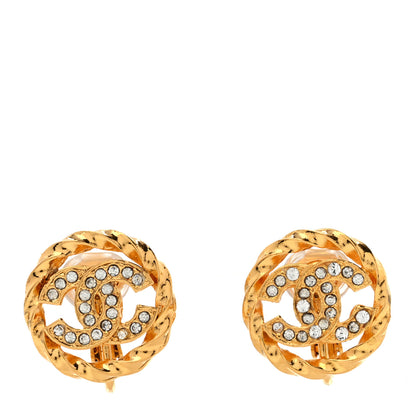 Chanel Crystal CC Round Clip On Earrings Gold 1 of 4