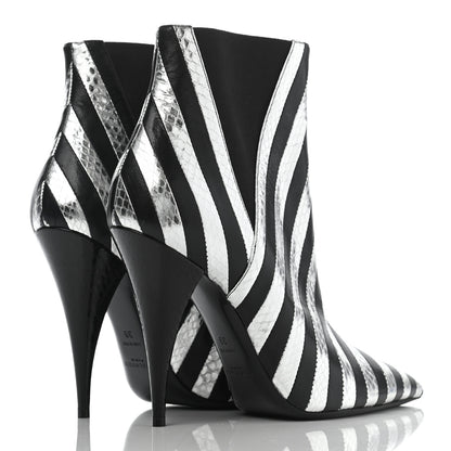 Saint Laurent Calfskin Snakeskin Effect Kiki Contrast Stripe Chelsea Pointed Toe Ankle Boots 39 Black Silver 4 of 12