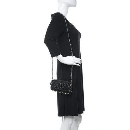 Chanel Calfskin Quilted Pearl Small Clutch With Chain Black 2 of 15