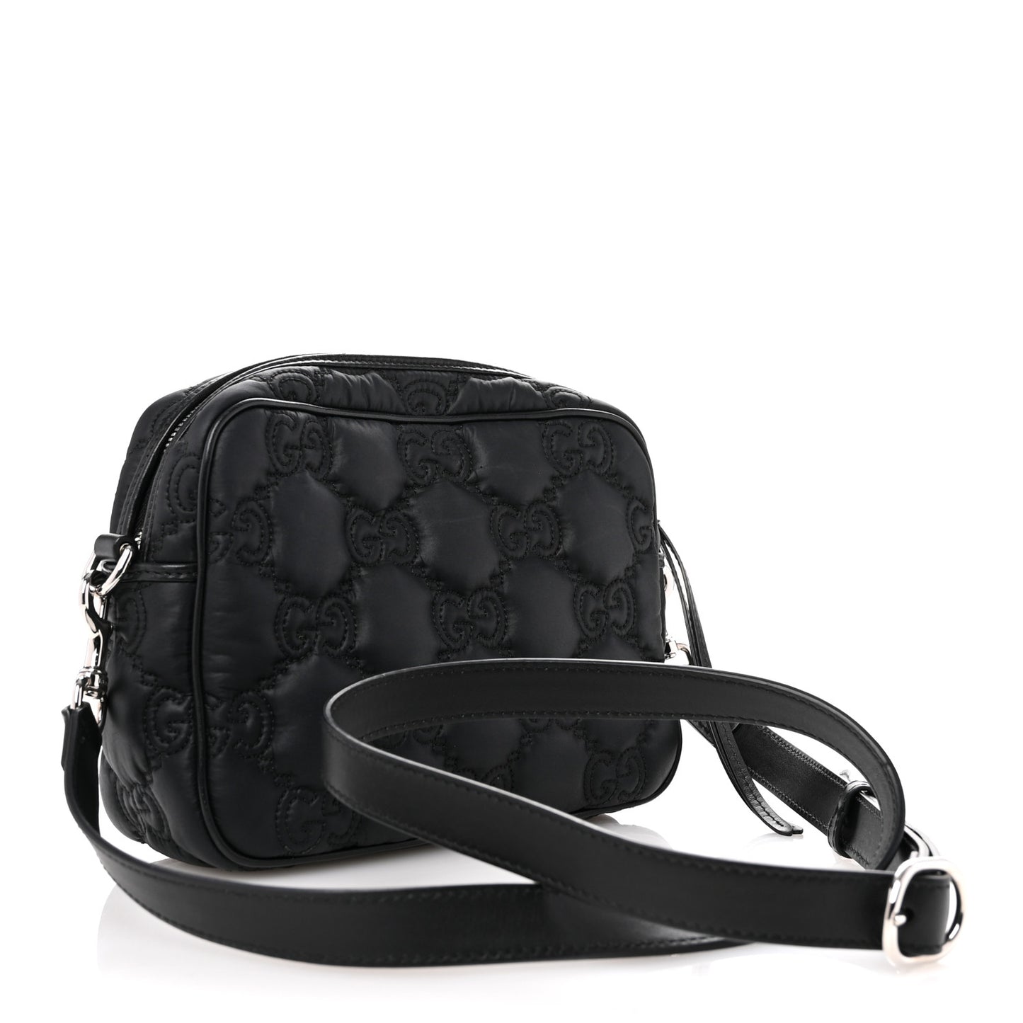 Nylon Calfskin Enamel GG Matelasse Shoulder Bag Black