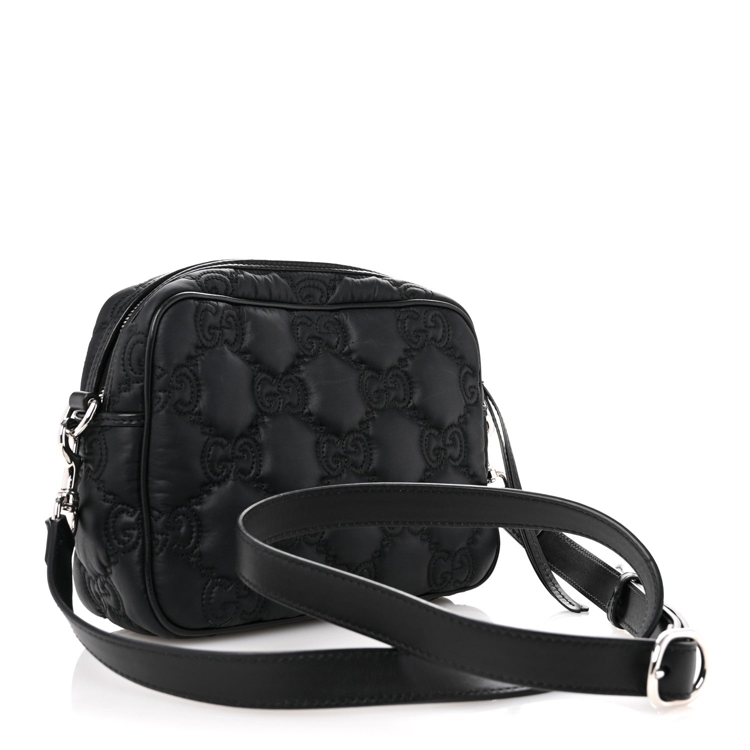 Gucci Nylon Calfskin Enamel GG Matelasse Shoulder Bag Black 3 of 10