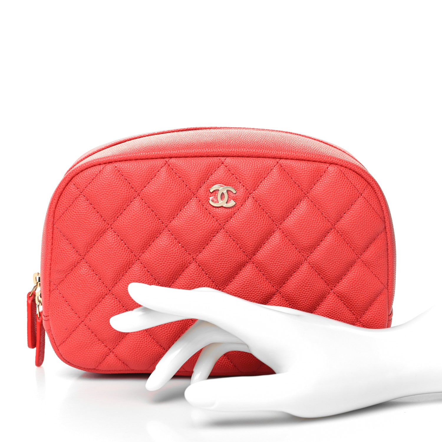 Chanel Caviar Quilted Medium Curvy Pouch Cosmetic Case Red 2 of 10