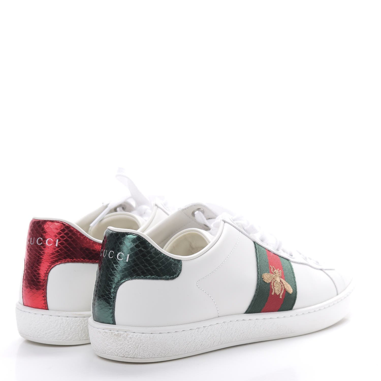 Gucci Calfskin Ayers Bee Embroidered Womens Ace Sneakers 37 White Green 4 of 7