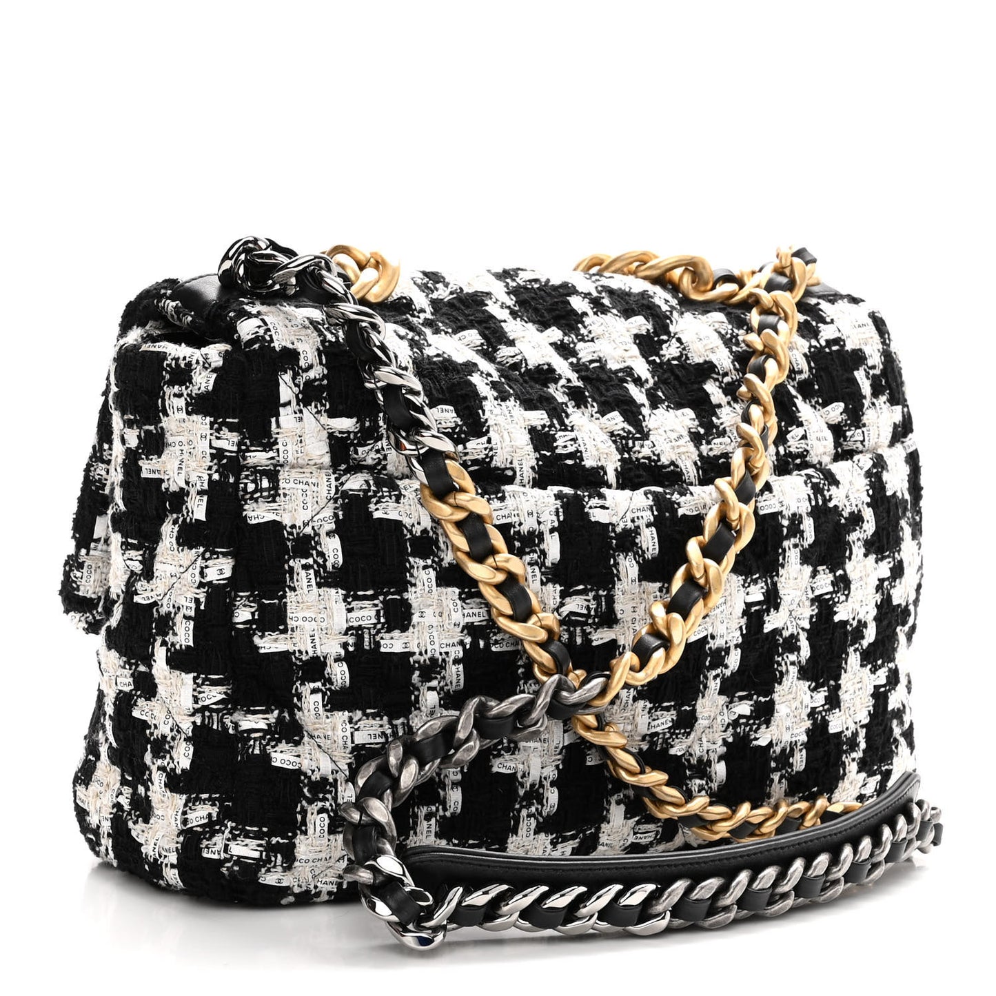 Tweed Quilted Large Chanel 19 Flap Black Ecru White
