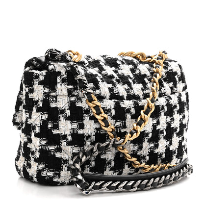 Chanel Tweed Quilted Large Chanel 19 Flap Black Ecru White 3 of 9