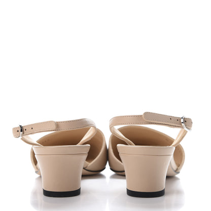 Chanel Lambskin Cap Toe CC Mary Jane Slingback Pumps 37 Beige Black 5 of 10