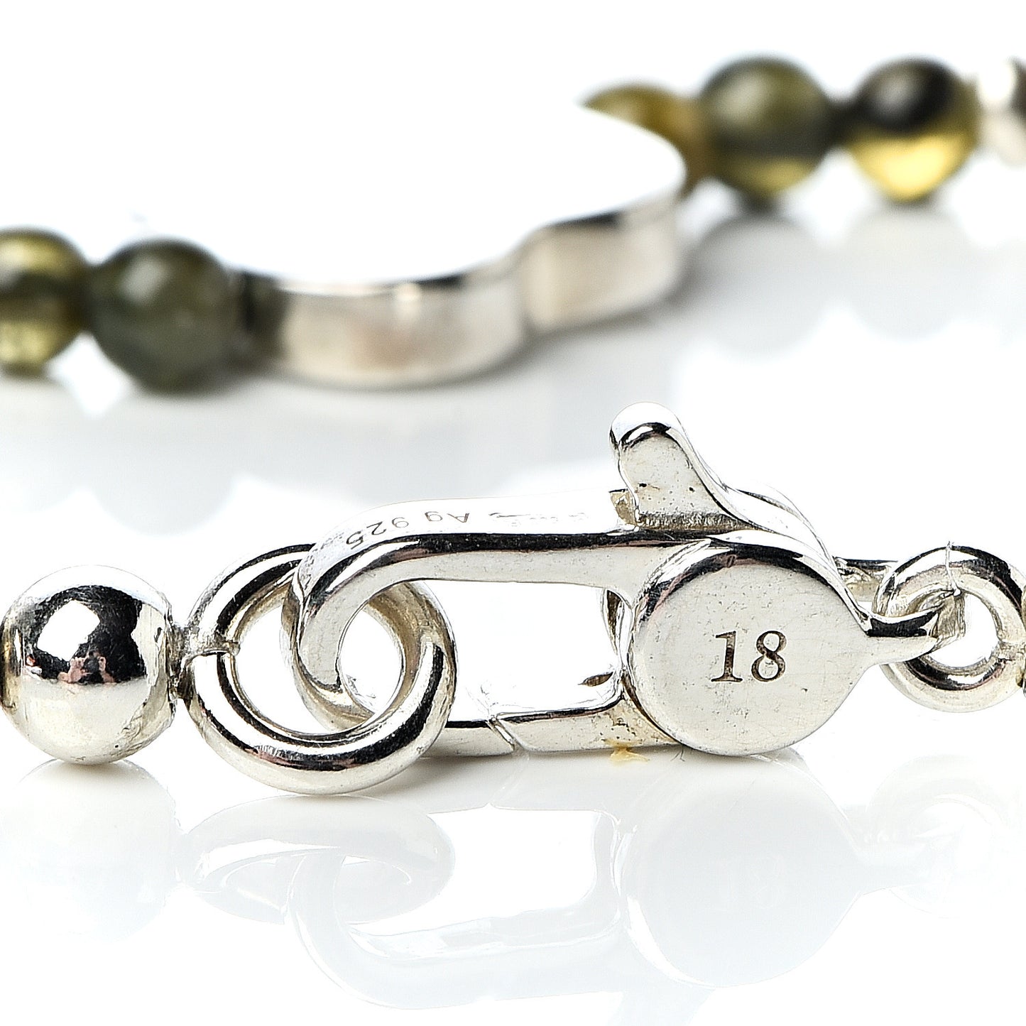 Sterling Silver Green Tourmaline Bead Heart Bracelet