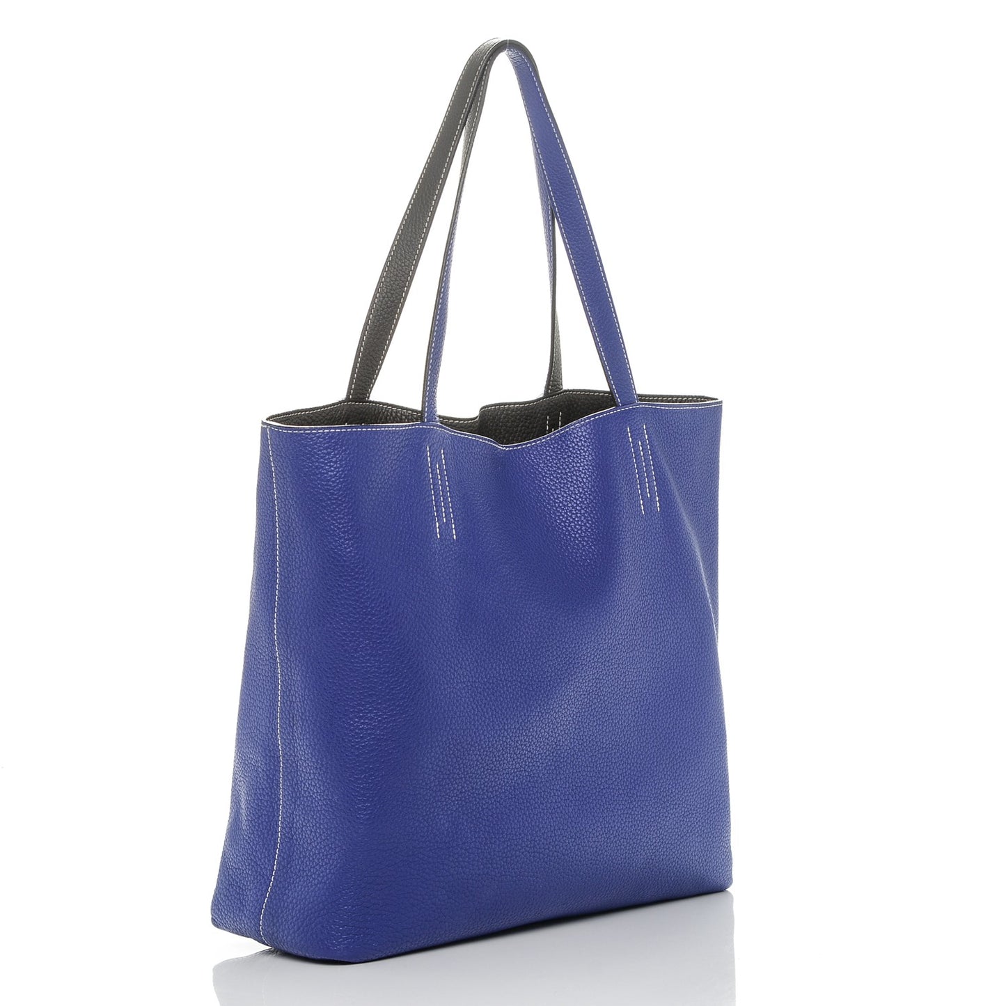 Taurillon Clemence Double Sens 45 Reversible Tote Graphite Bleu Electrique