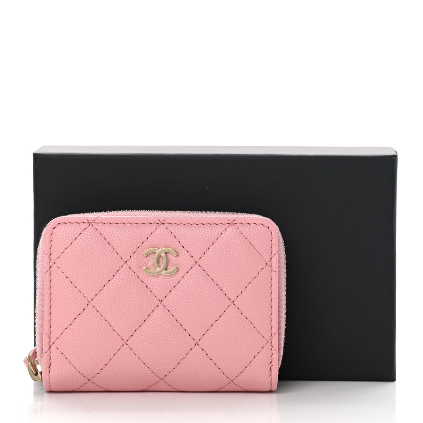 Caviar Quilted Compact Zipped Wallet Pink