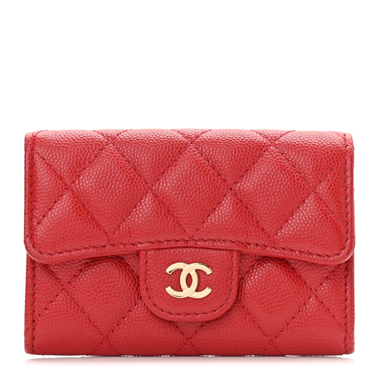 Caviar Quilted Flap Card Holder Wallet Red