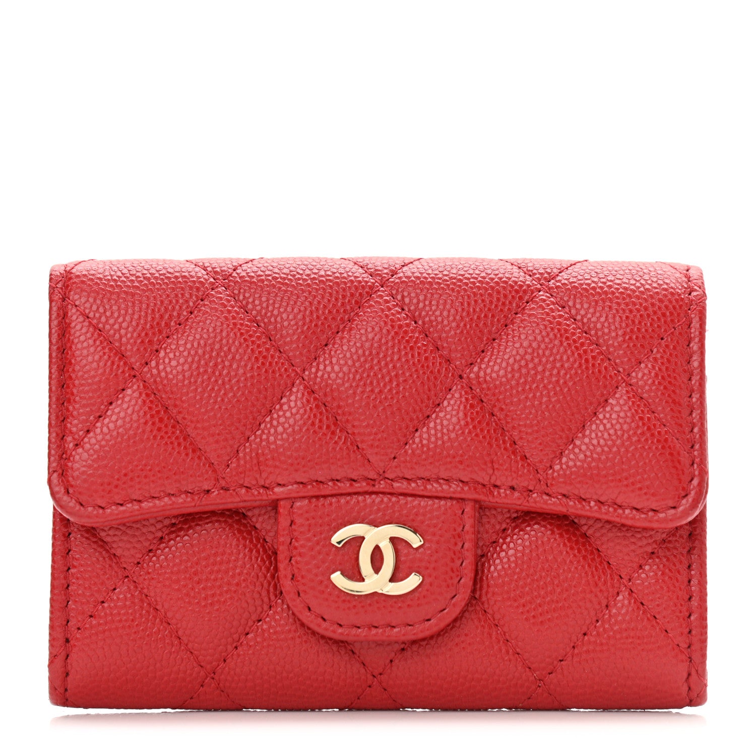 Chanel Caviar Quilted Flap Card Holder Wallet Red 1 of 9