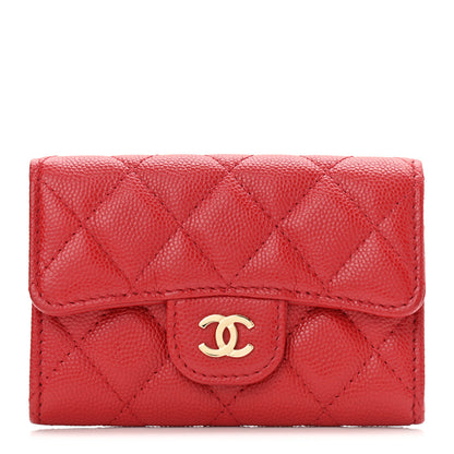 Chanel Caviar Quilted Flap Card Holder Wallet Red 1 of 9