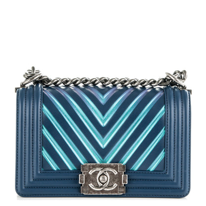 Chanel Calfskin Painted Chevron Embossed Small Boy Flap Dark Blue 1 of 7