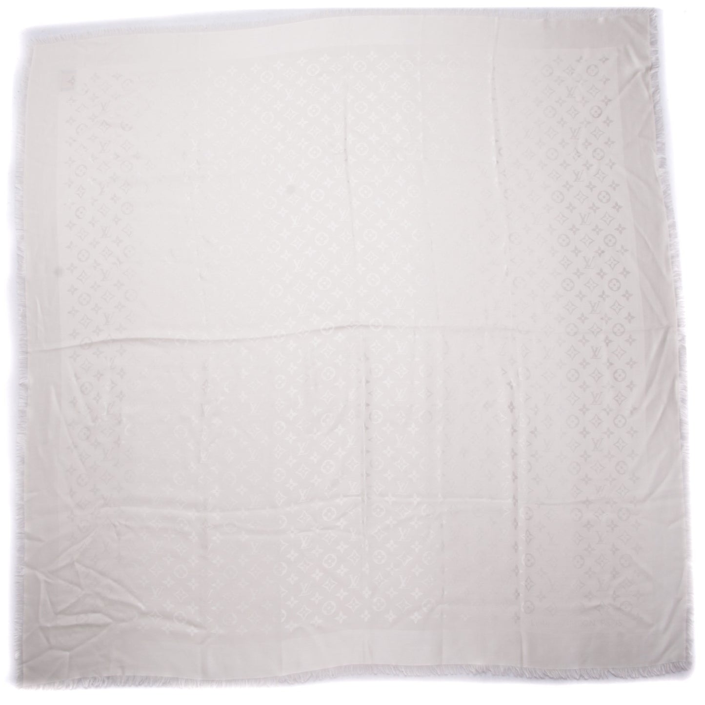 Wool Silk Monogram Shawl White
