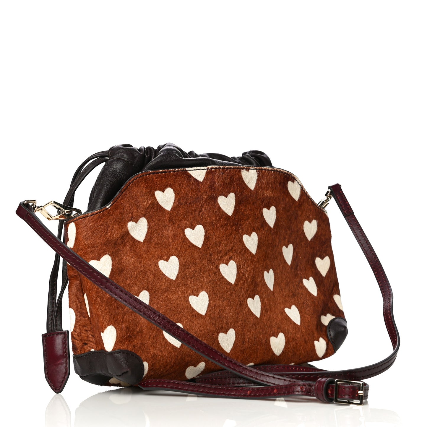 Calf Hair Heart Print Little Crush Dark Camel Black