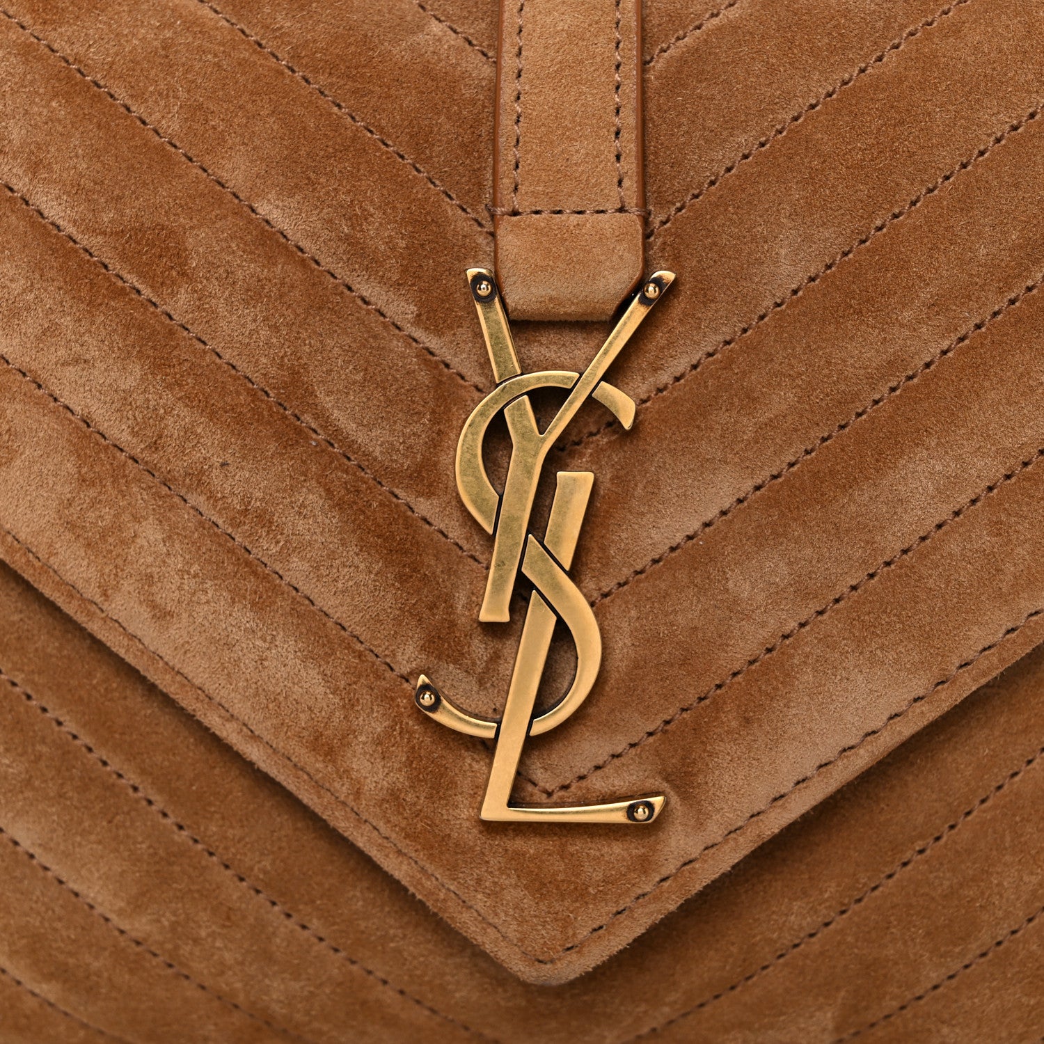 Saint Laurent Suede Matelasse Chevron Monogram Medium College Bag Cinnamon 22 of 22